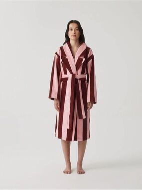 Hommey Plush Striped Robe - Pink & Burgundy